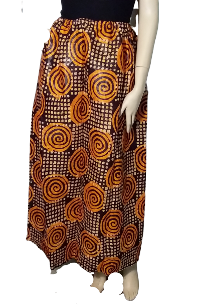 Lange Maxi Rok Brocade Bruin Oranje - L102 Taille 66-90cm