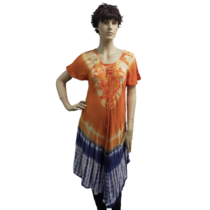 Korte Zomer Jurk Orange Blauw