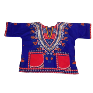Blauw-rood Dashiki kinderhemd met traditionele Afrikaanse patronen