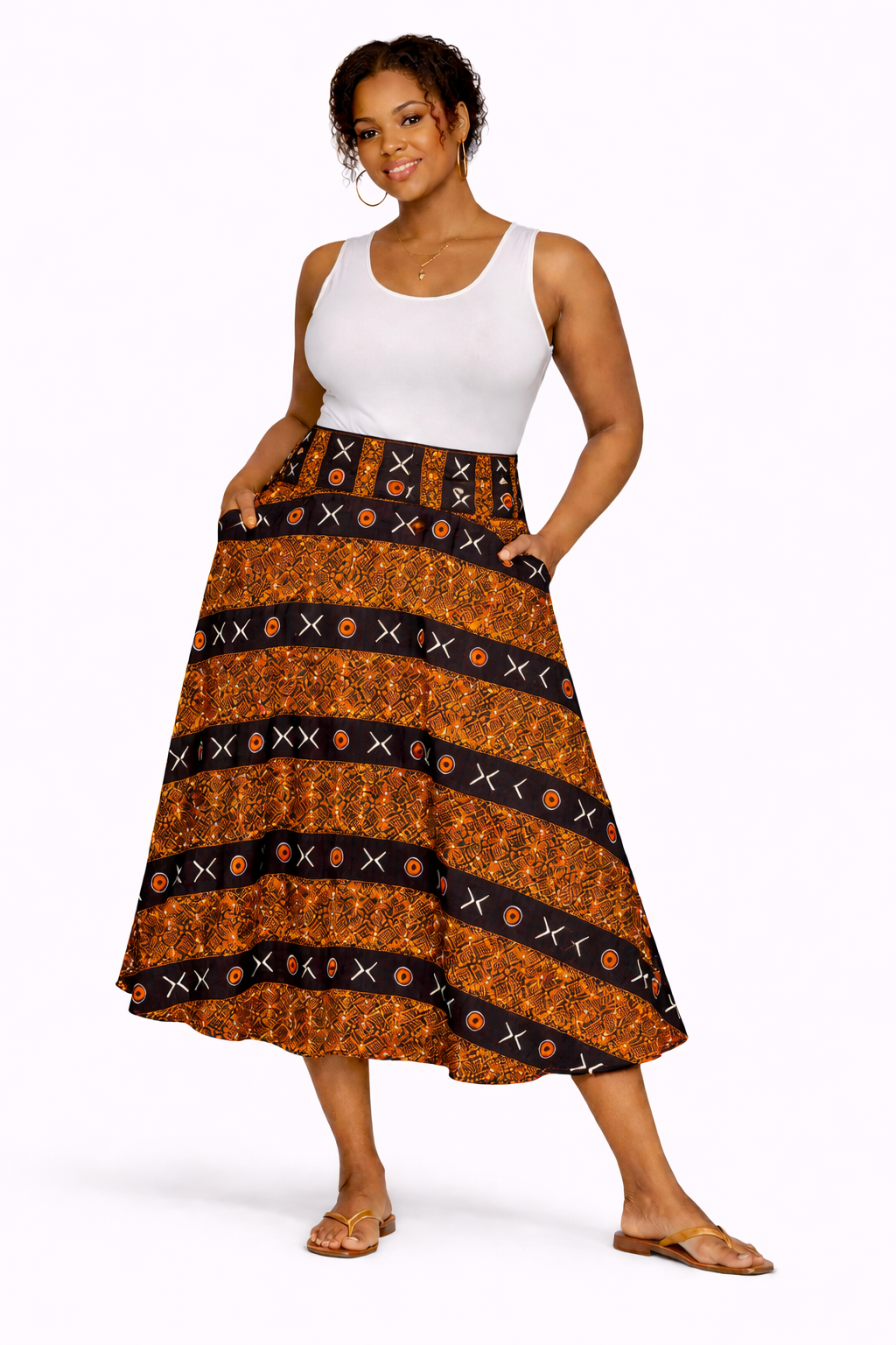 Geplooide Rok Maxi Bruin Guinee Stijl