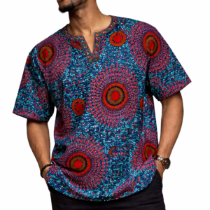 Herenhemd Blauw Rode Cirkel - Extra Grote Maat 10XL