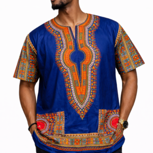 Heren Kente Blauw Roze Groen Shirt - Maat 8XL - 2 Zakken