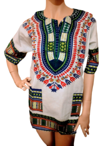Authentieke Dashiki Wit Groen - Traditionele Afrikaanse Kleding Maat L