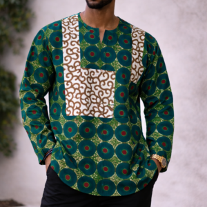 Nigerian Senator Hemd Groen - Stijlvol Herenhemd met Wit Decor