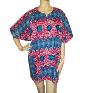 Unisex Afrikaans Shirt Blauw Roze - Kleurrijke Geometrische Print