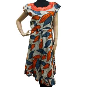 Zomer Jurk Grijs Blauw Geborduurde Nek - Afrikaanse Stijl voor Dames