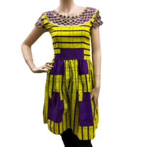 Jurk Geel Paars met Rits - Vrolijke Afrikaanse Zomerjurk voor Dames