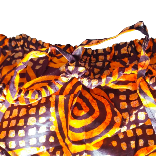 Gele Brocade lange broek met elastische band en koordsluiting voor dames