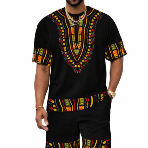 Luxe Dashiki heren set met traditionele Afrikaanse print en gouden accessoires