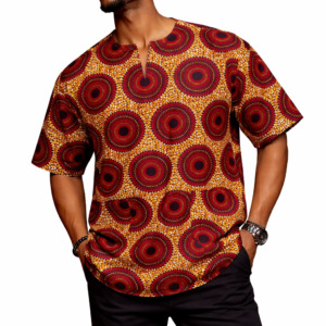 Herenhemd Rode Cirkel Print - Afrikaanse Mode - Maat 8XL