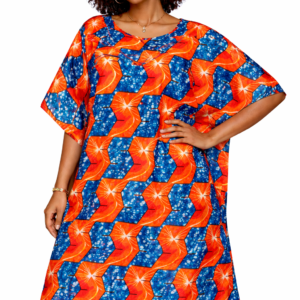 Korte Kaftan Oranje Blauw Circle - Luchtige Afrikaanse Zomerjurk