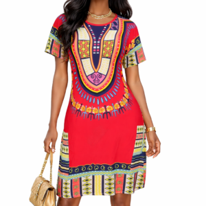 Vibrante multicolor Dashiki stijl jurk met authentieke Afrikaanse print in focus