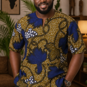 Heren Hemd Afrikaanse Top Dashiki Style Blauw Grotte Matten