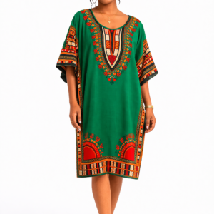 Korte Jurk Dashiki Groen - Hippe Afrikaanse Print Jurk Free Size